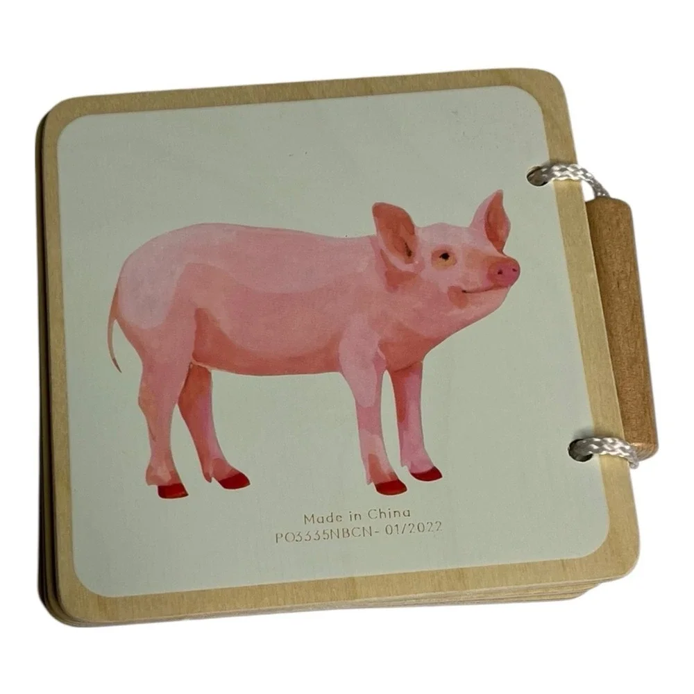 Lovevery Wooden Farm Animal Chicken Cow Horse Pig Wood Board Book Learn